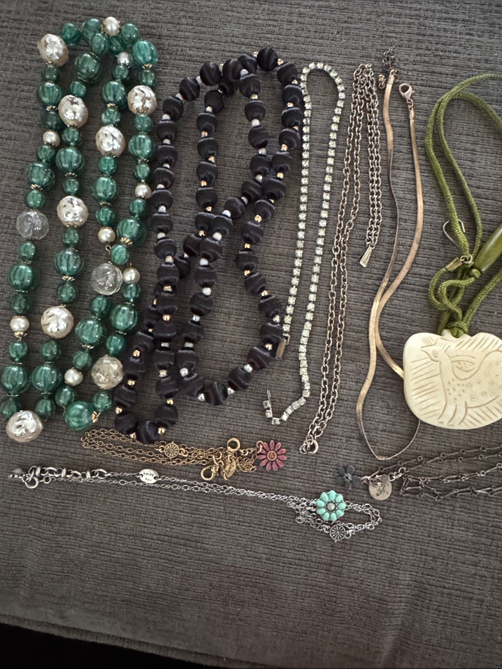 Vintage Necklace Lot - Chunky Beads, Rhinestone Choker & Folk Art Pendant